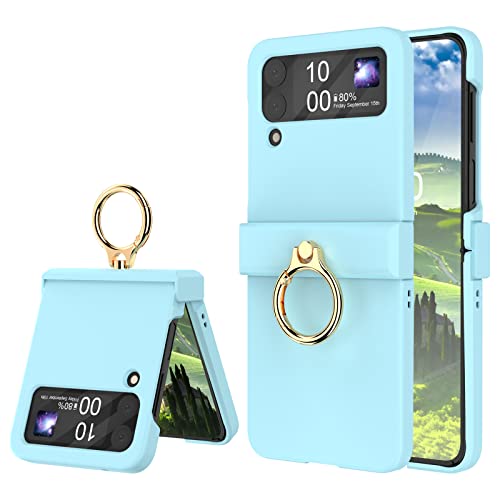 Compatible With Galaxy Z Flip 4 Case With Hinge Protection & Ring Kickstand,Slim And Thin Protective Case Cover For Samsung Z Flip 4 5G (Blue) #TOP7