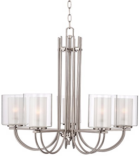 Possini Euro Design Melody Modern Brushed Nickel Chandelier 26 3/4" Wide Curved Arms Clear Frosted Glass 5-Light Fixture Dining Room House Foyer Entryway Kitchen Bedroom Living Room High Ceilings #TOP3
