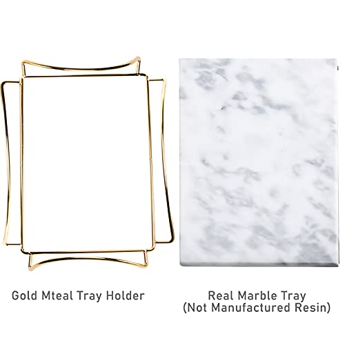 Highfree Marble Stone Decorative Tray, Perfume Tray With Copper-Color Metal Handles, Handmade Real Marble Tray Catchall Tray Trinket Tray For Counter, Vanity, Dresser & Nightstand (White) #TOP4