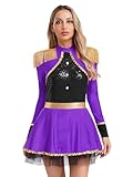 TiaoBug Disfraz De Director De Circo Para Mujer Maillot Lentejuelas De Gimnasia Rítmica Con Flecos Traje Domadora De Circo Cosplay Carnaval Morado S
