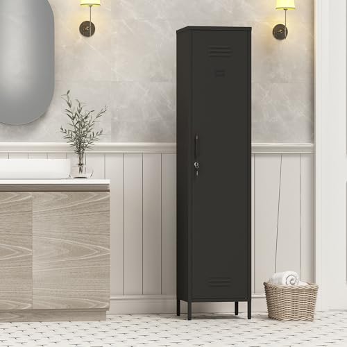 Elitehouse Tall Single Door Metal Locker with Adjustable Shelves, White Tall Metal Locker Storage Cabinet,Easy Assembly for Living Room Bedroom (15.8”W x 15”D x 70.9”H )
