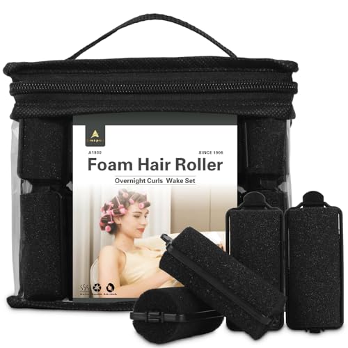 Amzpus 36 Pieces Foam Sponge Hair Rollers - Soft Hair Styling Curlers for Hair Curls (Black, Flexi...