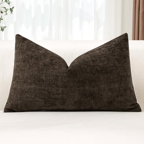 JOTOM Chenille Cushion Covers 30x50 cm Soft Brown Decorative Throw Pillow Covers 12x20 Inch Lumbar Cushion Case Solid Pillowcases for Couch Sofa Living Room Bed Home Decor (Brown)