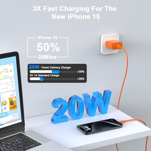 Image of iPhone 17 15 16 Fast Charger 10 FT,2Pack 20W Rapid USB C Wall Charger Block Adapter with 10FT Type C to USB C Data Sync Charging Cord for iPhone 17 /17Air /17Pro Max /16 /16 Pro /16 Pro Max /15 /15 Pro Max