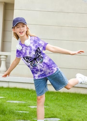 Image of SunFoucs Girls Kids Shirts Size 5-12 Tie Dye Casual Tshirt Short Sleeve Crewneck Tee Top | Short Sleeve Rainbow Tee Top
