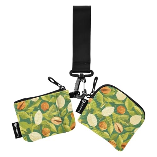 linqin Cute Green Leafs Nuts Women's Dual Wallets Busniess Card Cases Thin Flat Women's Money Organizers with Zipper Pocket for Women Men 2 Pcs