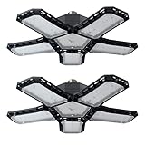 CREATESTAR 2 Stück 120W Werkstattlampe LED Deckenleuchte, 12000 Lumens LED Garagenleuchte mit 5 Justierbaren Austauschbare Verkleidungen E26/E27 Werkstattbeleuchtung für Billard-Salon,Lager,Garage