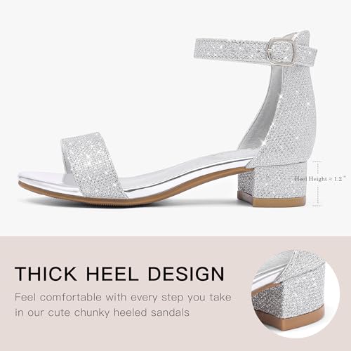 Image of Dufannie Girls Sandals Low Heels Dress Pump Ankle Strap Open Toe Flower Girl Wedding Party for Toddler Little Big Kid