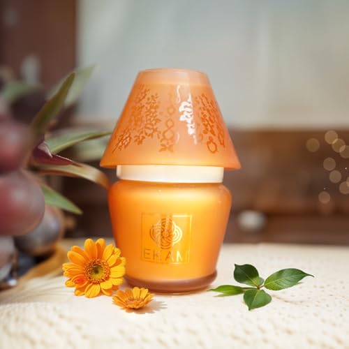 Image of EKAM Scented Frost Glass Lampshade Candle | Temple Bloom Scented Candle | Luxury Fragrances| Ideal for Home Decor, Aromatherapy & Gifting | 22 Hours Burn time |114 g
