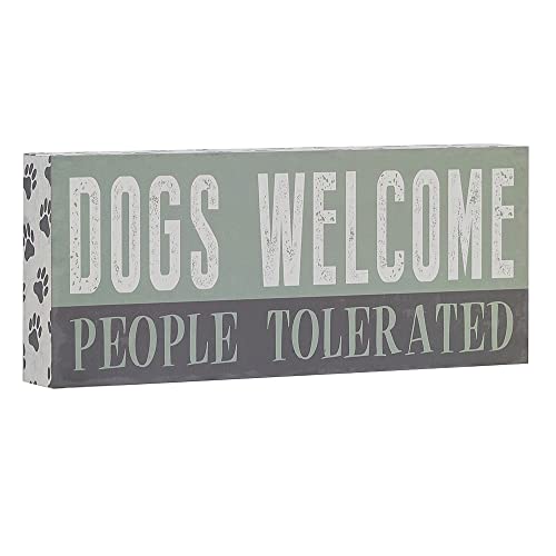 Barnyard Designs 'Dogs Welcome People Tolerated' Box Wall Art Sign, Primitive Country Farmhouse Home Decor Sign With Pet Sayings, 12
