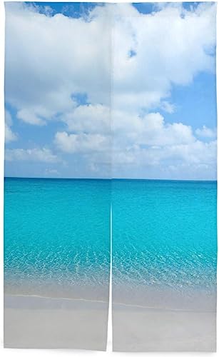 海 のれん おしゃれ ロング 目隠し 間仕切り 綿麻, 海 ビーチ 青空 暖簾 ドア カーテン 障子 戸口 居間 出入り口 玄関 小窓 リビング キッチン 台所 部屋 着替え室 洋室 和室 居酒屋 料理屋 室内 インテリア かわいい のれん棒付き 約86x