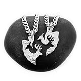 Couples Arrowhead Necklaces with Buck and Doe Interlocking Deer Design, Hand Cut Half Dollar Set, By NameCoins