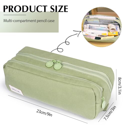 Image of Pencil Case Large Capacity Pencil Pouch Pen Bag with Extendable Big Compartment, Double Zipper Pencil Pouch School Office Stationery Organizer Bag for Girls Boys Teen Adults Men Women (Green)