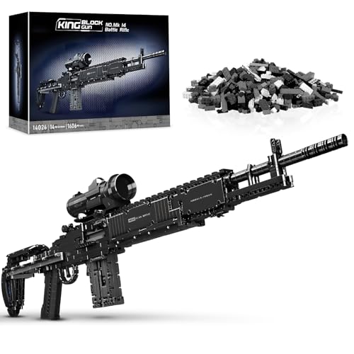 Finger Rock MK14 Building Blocks Set for Adults, 1:1 Simulation Model Toy with Shooting Function, Cool DIY Collectible Building Bricks Gifts for Boys 14+, 1606 Pcs