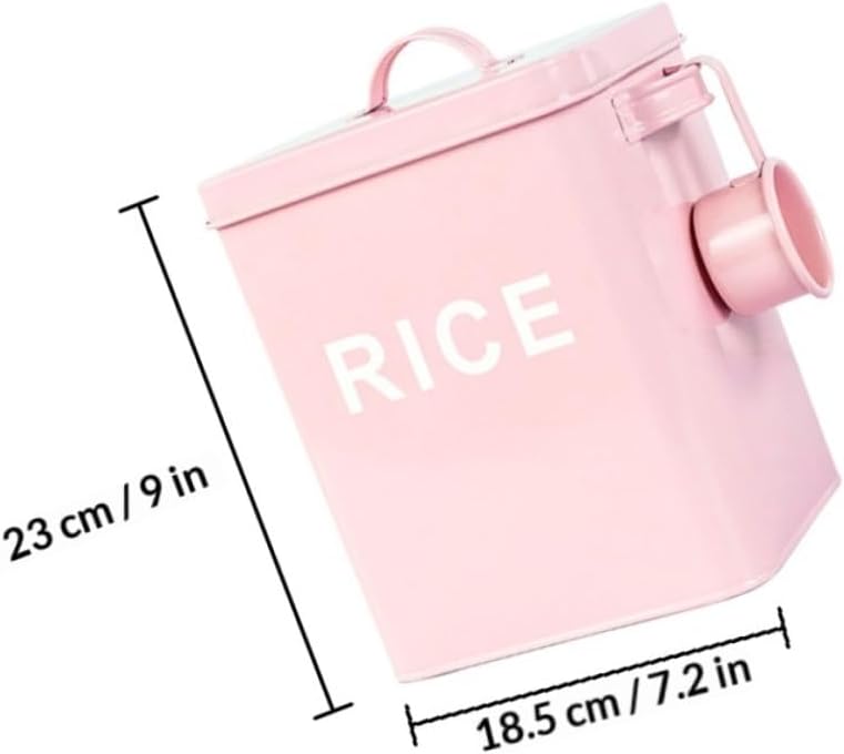 Pet Food Storage Bin with Sealing Lid and Measuring Cup, Iron Cat Food Container, Moisture-proof Rice Bucket for Household Use, Pink