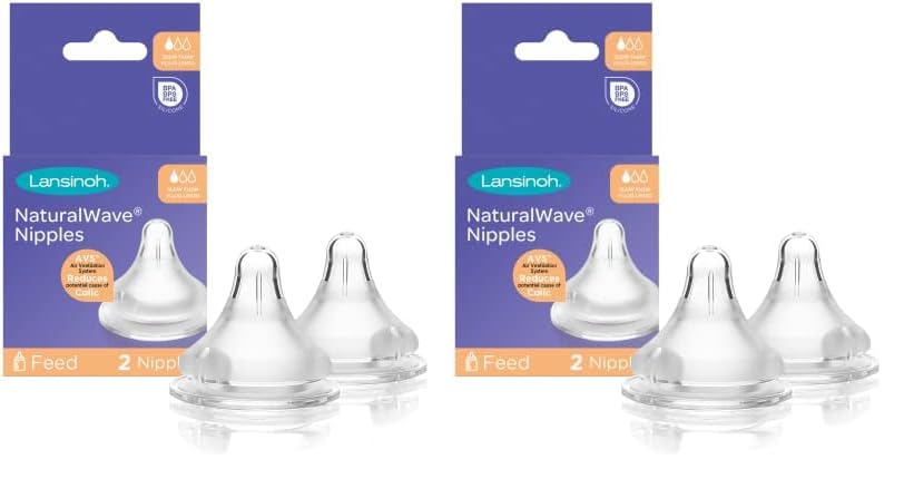 Image of Lansinoh NaturalWave Baby Bottle Nipples, Slow Flow, Size 2S, Anti-Colic, 2 Count (Pack of 2)