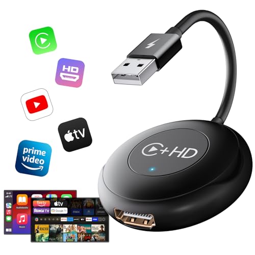 Car TV Mate, Adaptador Multimedia HDMl con CarPlay Inalámbrico para CarPlay Cableado de Fábrica a Inalámbrico, Conversor Car TV Mate para Fire/Google TV Sticks Dispositivos Multimedia Mirroring