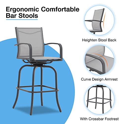 Oc Orange-Casual Aluminum Swivel Outdoor Bar Stools Set Of 4, Patio Textilene Fabric Bar Chairs W/High Back & Armrest, All-Weather Counter Height Bistro Set For Deck Porch Backyard Balcony, Grey #TOP4