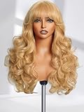 GORGIUS Glueless Wigs with Bang Golden Blonde Loose Body Wave Wig Put on and Go Pre Bleached True Scalp Long Fringe Bangs Wig Upgraded with Style-Archive Premium Fiber