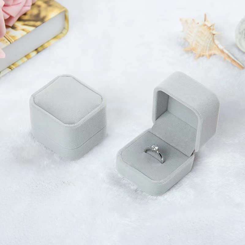 Image of 1pc Velvet Earring, Ring, Brooch, Cufflink Boxes for Jewellery Gift, Proposal, Wedding Ceremony, Mens, Women, Grey