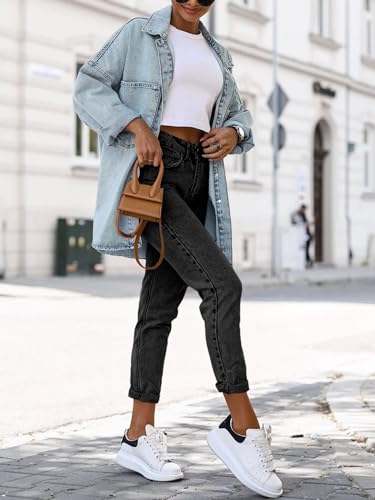 Saodimallsu Women's Oversized Denim Jackets Casual Button Down Long Boyfriend Jean Coats with Pockets4