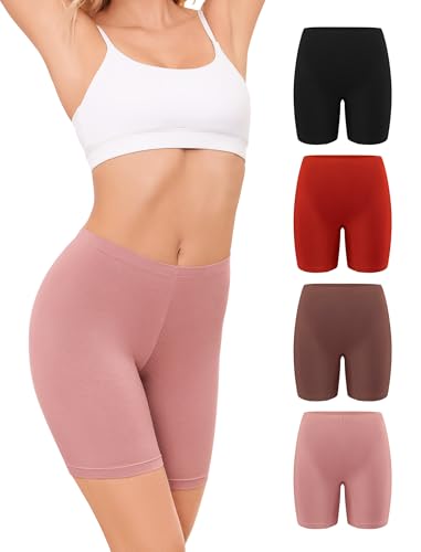 VOENXE Bragas Pantalon Mujer Algodon,Leggings Cortos Antirozaduras,Boxer para Mujer, Mallas Cortas Deporte,EláStico Shorts Debajo La Falda,Pantalones para Yoga y Ejercicio Pack de 4