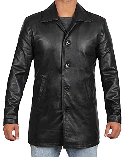 BlingSoul Mens Black Leather Trench Coat | [1500047] Super Black Jacket, 3XL - Thumbnail 3