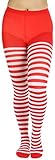 ToBeInStyle Women's Nylon Horizontal Striped Tights - White/Red - One Size