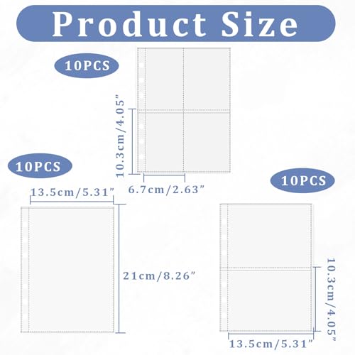 30 Stück A5 Binder Fotohüllen Sammelkarten Hüllen,Klarsichthüllen A5,Wasserdicht PVC 6 Löcher Prospekthüllen Photocard Binder für Foto Rechnung Karte - 3 Taschen Stile