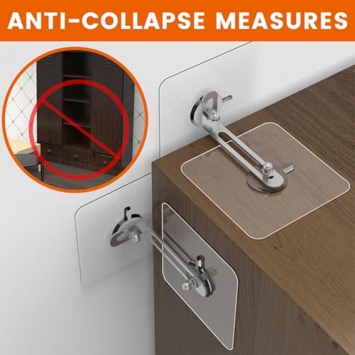 Miniatura 4 de 8 Pares Soportes Adhesivos Para Montaje En Pared Sin Necesidad De Taladrar, Incluye Cierres Antivuelco Para Armarios, Anclajes Antivuelco Para Muebles Y Correas Antivuelco Para Montaje En Pared