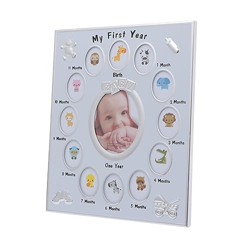 COOLHIYA First Year Milestone Baby Photo Frame 12 Months Milestone Newborn Frame Cartoon Design Baby Picture Holder Growth Record Photo Frame for Infant Birthday