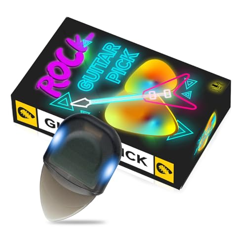 Auto Glowing Illuminated Guitar Picks for Acoustic, Electric and Bass,Guitar Gifts for Guitar Players Guitarists, Replaceable Battery, Medium, with Case (Blue)