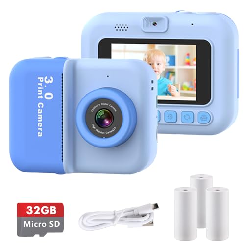 IXROAD Câmara com fotos infantis instantâneas, 48 MP câmara de fotos para crianças, 3" câmara instantânea para crianças com cartão de 32 GB, papel de impressão e penas de cor