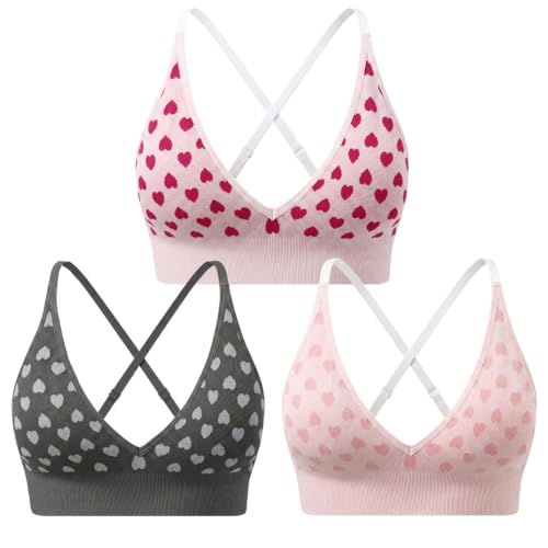 Image of Evercute Women's Sports Bras 3 /4 Pack Adjustable Deep V Neck Bras Wireless Spaghetti Strap Criss Cross Padded Low Support Bra