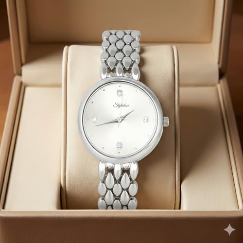 Image of styledose Women's Diamond Studded Watch | Premium Metal Bracelet Strap | Analog Quartz Movemnet Ladies Wrist Watch | Watch for Women & Girls | Wrist Watches for Women's & Girls&Ladies