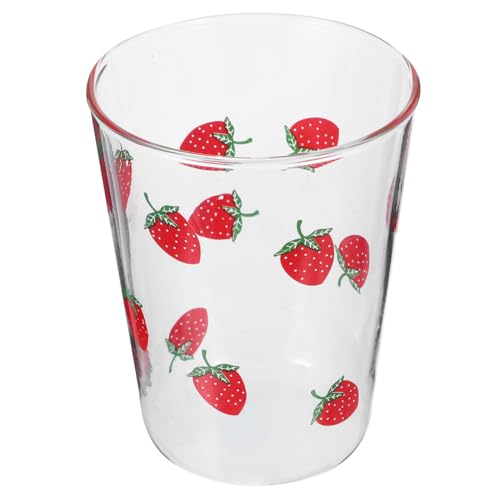 KICHOUSE Tazza Di Vetro Con Fragole Bicchiere Trasparente Per Latte Tè E Acqua Design Elegante Per Casa E Ufficio Capacità Di 350Ml Facile Da Pulire