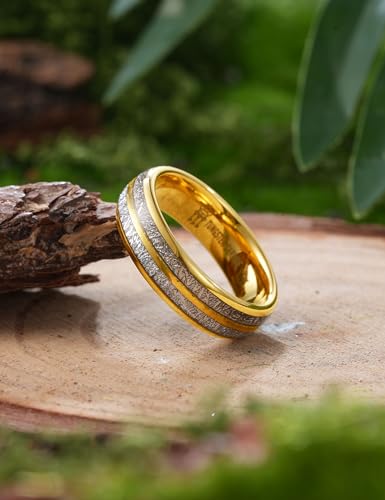 Image of THREE KEYS JEWELRY Tungsten Wedding Band Meteorite Inlay for Men Women