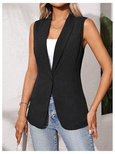 MakeMeChic Women's Sleeveless Lapel Blazer Vest Button Front Work Office Blazers Jacket4