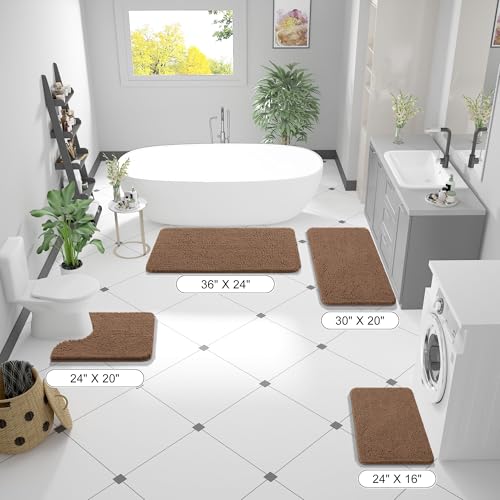 Image of OLANLY Bathroom Runner Rugs 59x24, Extra Soft Absorbent Chenille Bath Rugs, Rubber Backing Quick Dry, Machine Washable Long Bath Mats for Bathroom Floor, Tub and Shower, Home Decor Accessories, Mocha