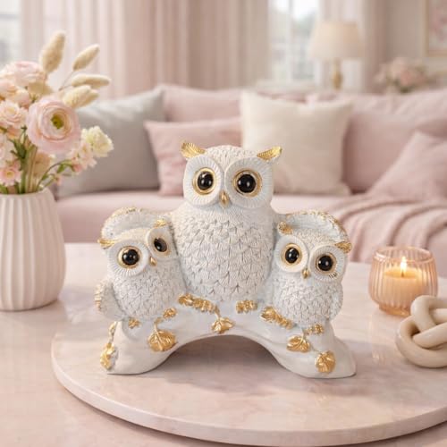 Image of Xtore Lucky Owl Family Handicraft Figurine with Metallic Finish Highlights, Decorative Tabletop Accent - Pack of 1