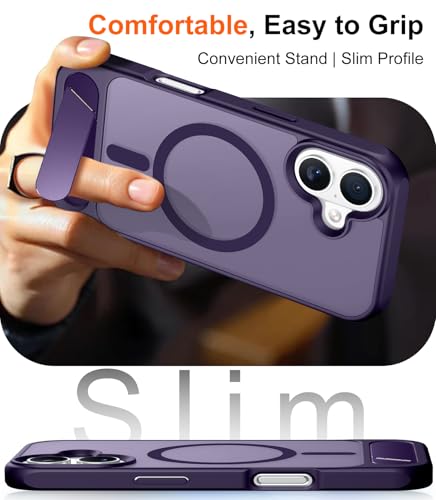 Image of Magnetic Compatible with iPhone 16 Case, [Built-in Invisible Kickstand][Compatible with MagSafe] [Military Grade Shockproof] Slim Translucent Matte Phone Case for iPhone 16 6.1 inch