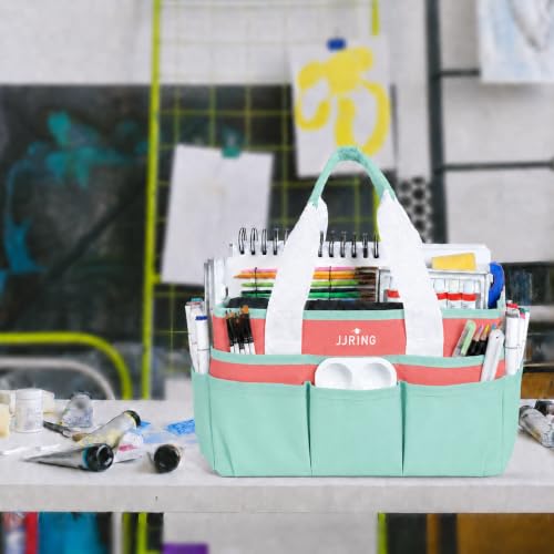 Image of JJRING Craft Organizer Tote Bag Art Storage Caddy Green and Orange