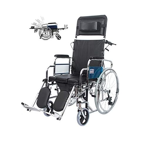CANDYANA Full-lying Wheelchairs for Adults, Folding Lightweight Self-Propelled Wheelchair Portable Comfort Wheelchair With Swing-Away Footrests And Brakes With Commode For Senior Cover