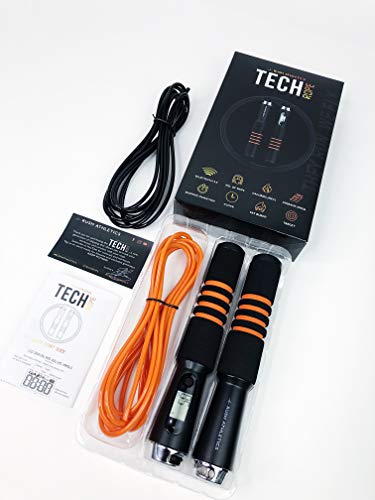 RUSH ATHLETICS TECH ROPE - DIGITAL JUMP ROPE WITH FITNESS TRACKING, CALORIE & REVOLUTIONS COUNTER - SPARE ADJUSTABLE 10FT SPEED ROPE INCLUDED | SOLD BY RUSH ATHLETICS