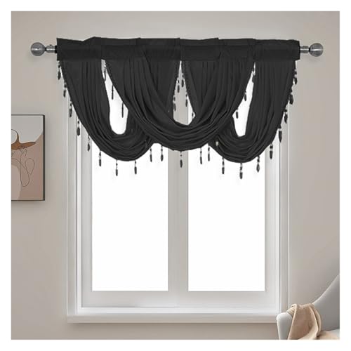 Cenefa para ventana elegante con borlas para transformar tu sala de estar y cocina 2