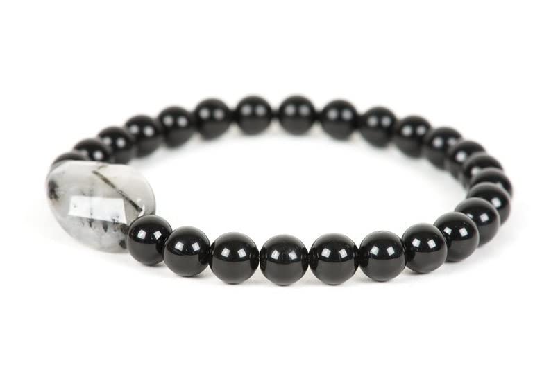 Bracelet en quartz tourmaliné noir 8mm perles naturelles haut de gamme