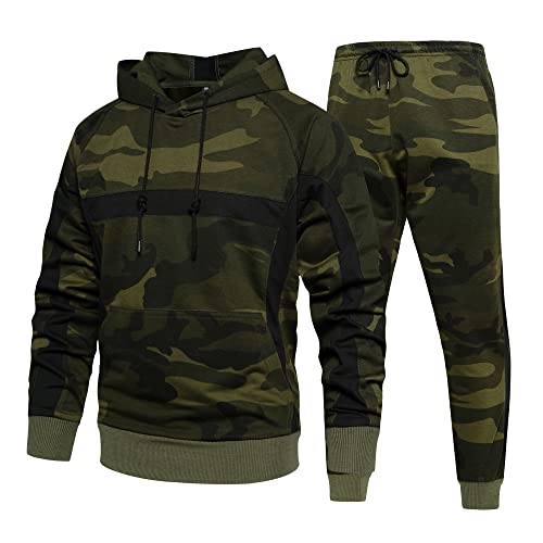 Manluodanni Mens Sweat Suit 2 Piece Hoodie Tracksuit Sets Casual Comfy Camo Jogging Sports Suits With Kangaroo Pockets, 105Green-M #TOP3