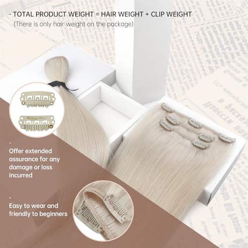 Sunny Hair Clip in Hair Extensions Blonde Real Human Hair Extensions Clip ins Platinum Blonde Clip in Extensions Real Human Hair Blonde Hair Extensions for Women 7pcs 18inch