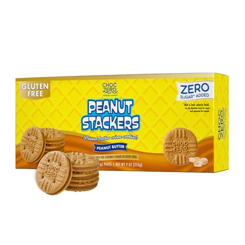Image of ChocZero Peanut Stackers Sugar Free Peanut Butter Sandwich Cookies, Gluten Free, No Sugar Alcohols, Keto, High Fiber, 24 Cookies