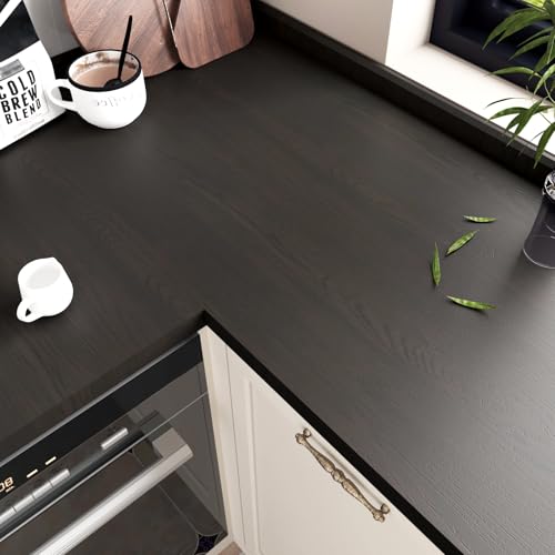 Wallderful Dark Brown Wood Wallpaper Peel and Stick Countertops Espresso Walnut Wood Grain Contact Paper 15.75"x78" Waterproof Textured Vinyl Wrap for Kitchen Cabinets Bedroom Counter Top Covers Table